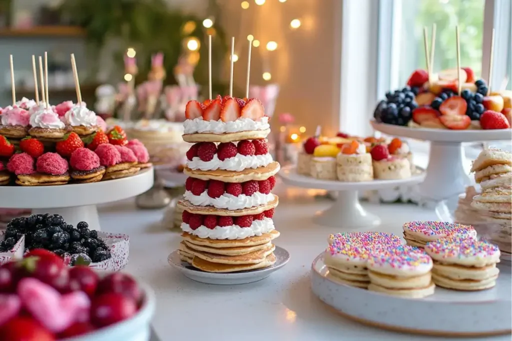 Mini pancakes served creatively at a party