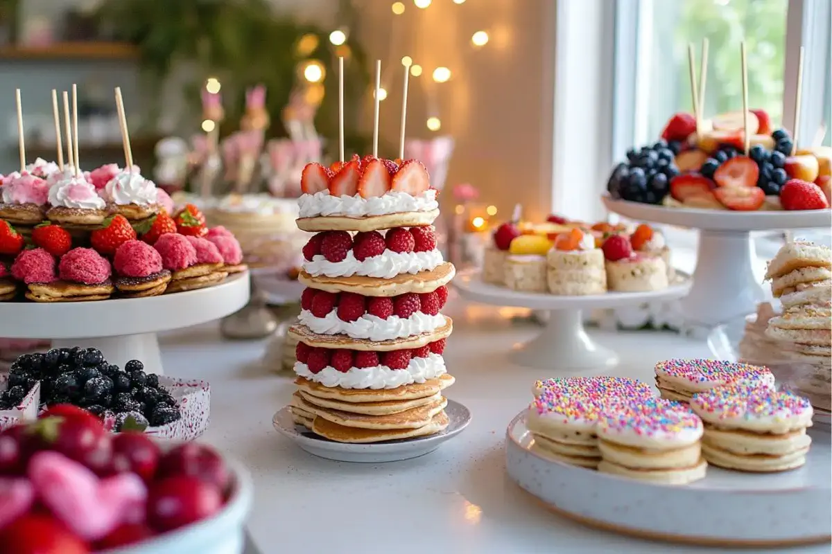 Mini pancakes served creatively at a party