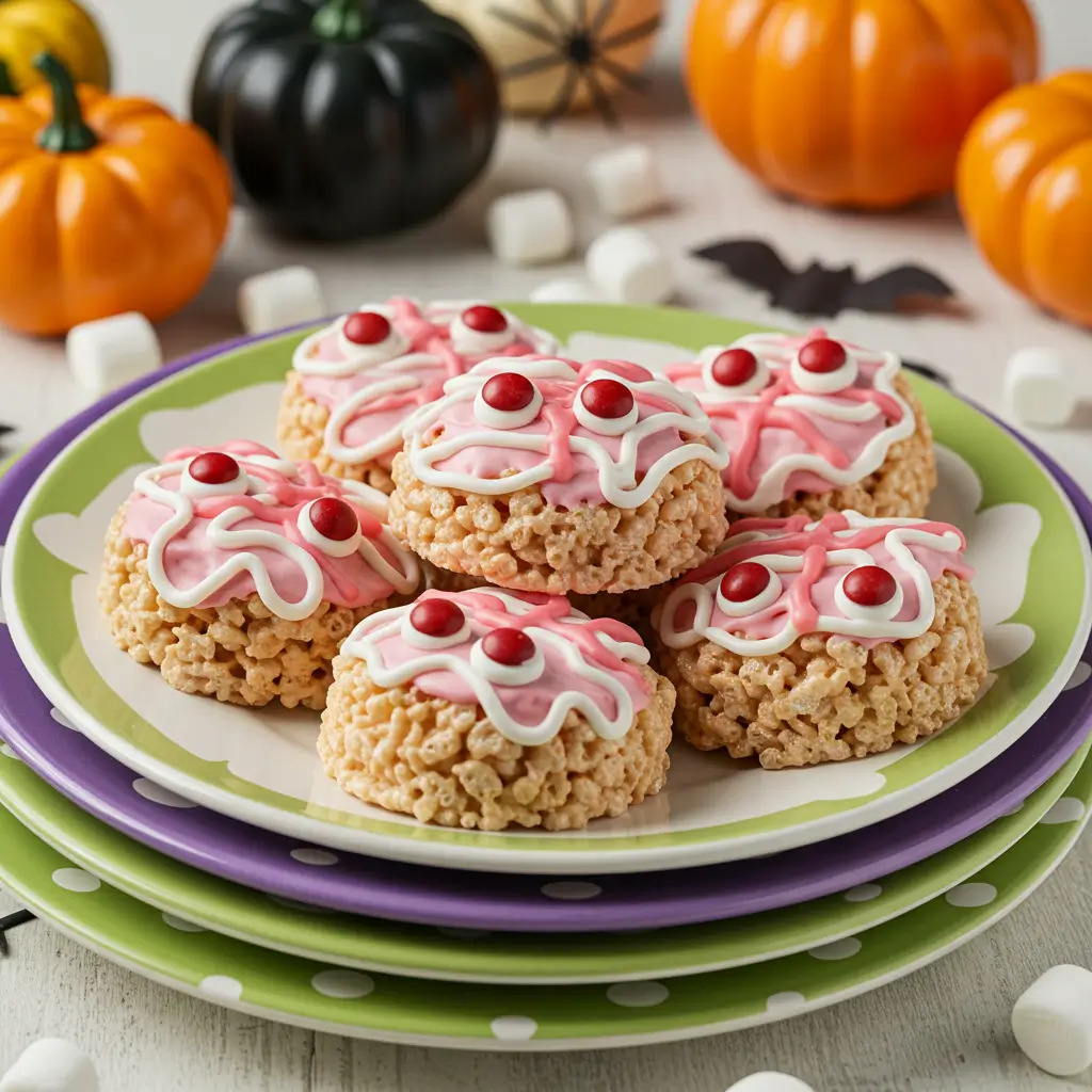 Kid Friendly Halloween Krispies Brains Decorated