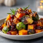 Roasted Butternut Squash And Brussels Sprouts With Pecans And Cranberries