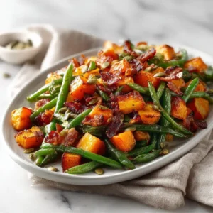 Roasted Green Beans And Butternut Squash With Bacon And Pumpkin Seeds