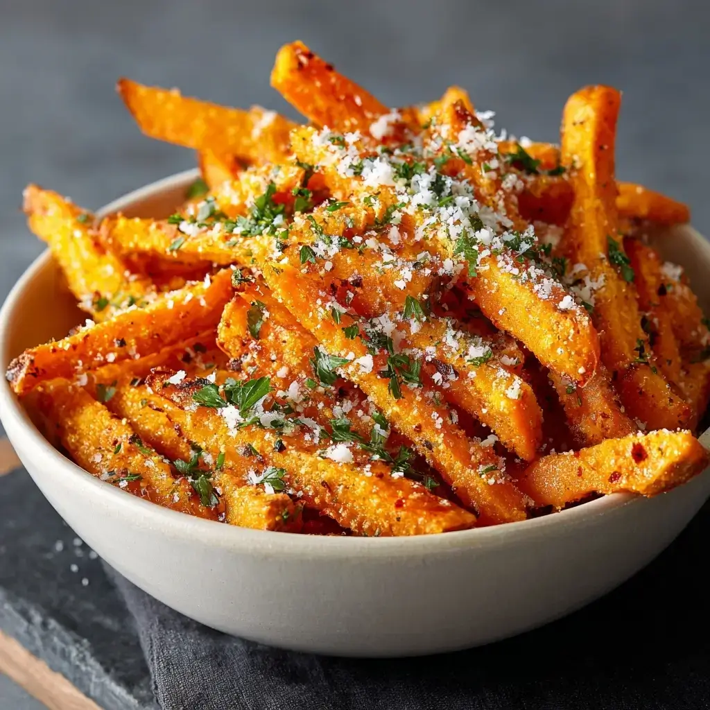 Air Fryer Sweet Potato Fries With Garlic Parmesan