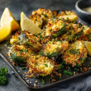 Crispy Parmesan Crusted Roasted Brussels Sprouts With Fresh Herbs