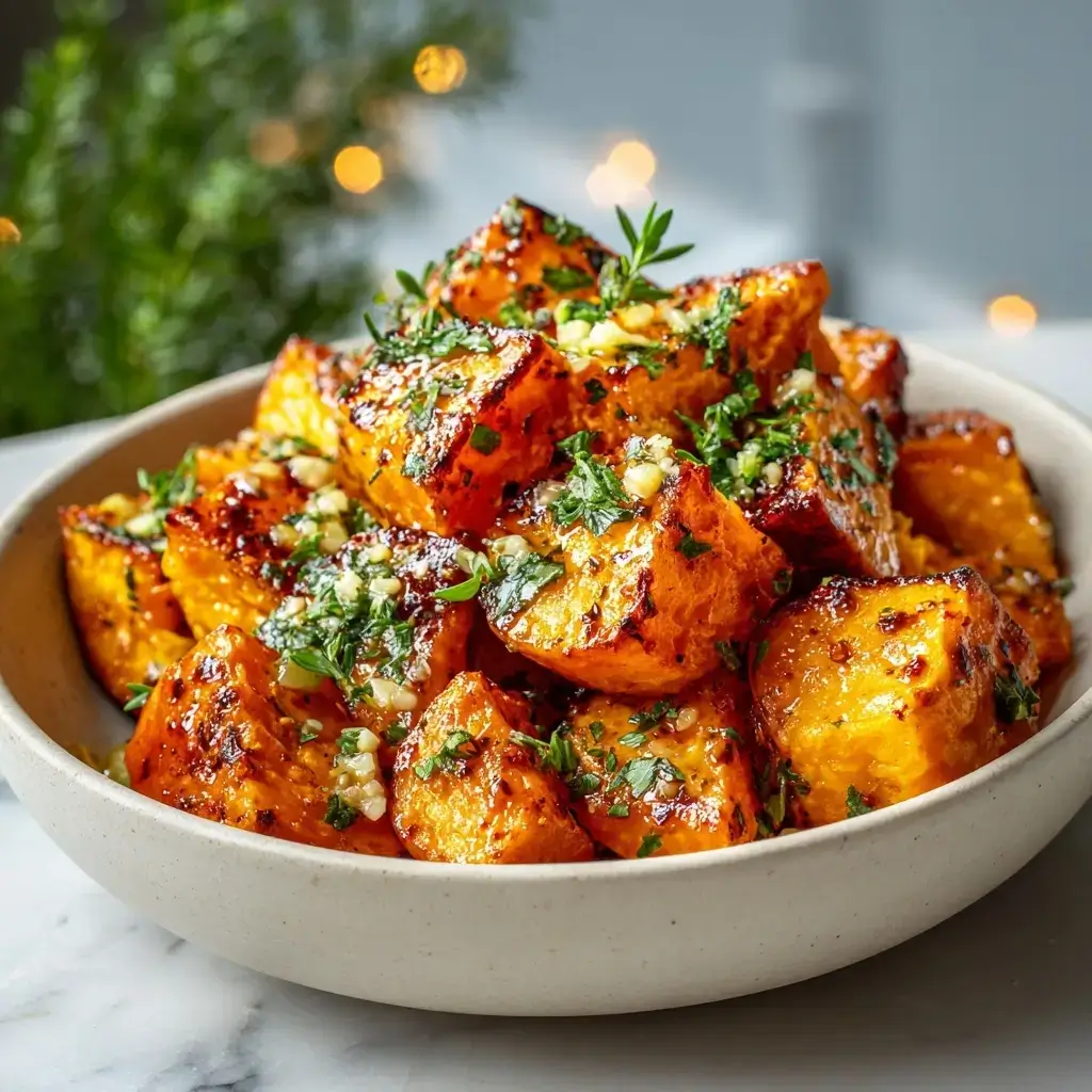 Garlic Butter Roasted Sweet Potatoes