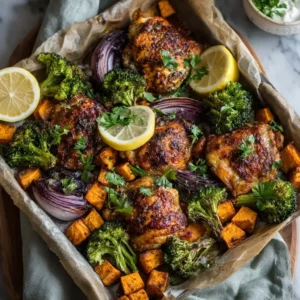 Sheet Pan Roasted Chicken, Sweet Potatoes, & Broccoli