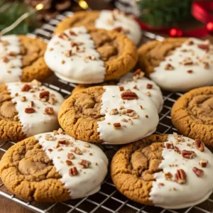 White Chocolate Dipped Chewy Maple Cookies