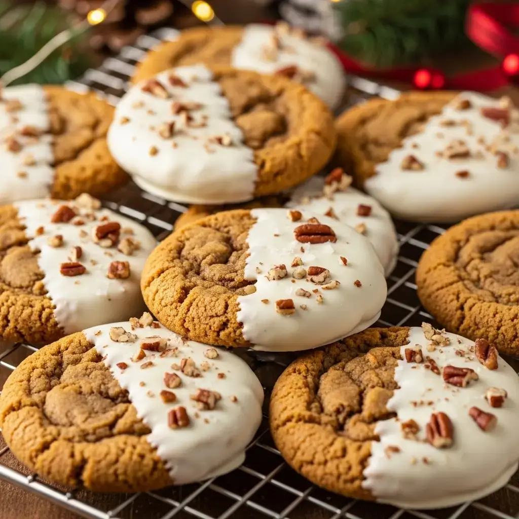 White Chocolate Dipped Chewy Maple Cookies