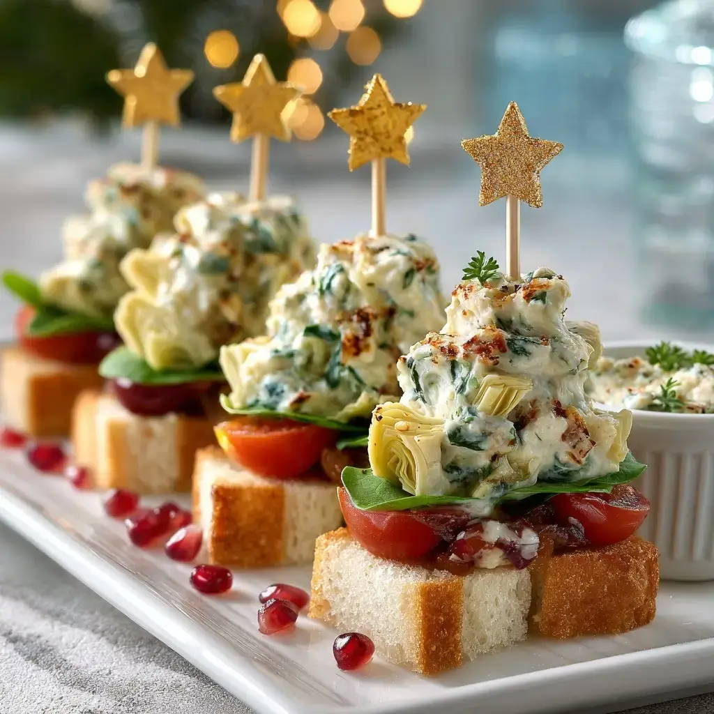 Spinach Artichoke Dip Christmas Tree Skewers