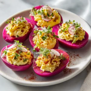 Pink Pickled Deviled Eggs