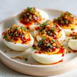 Spicy Chili Garlic Deviled Eggs