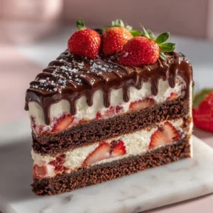 Irresistible Strawberry Chocolate Shell Cake