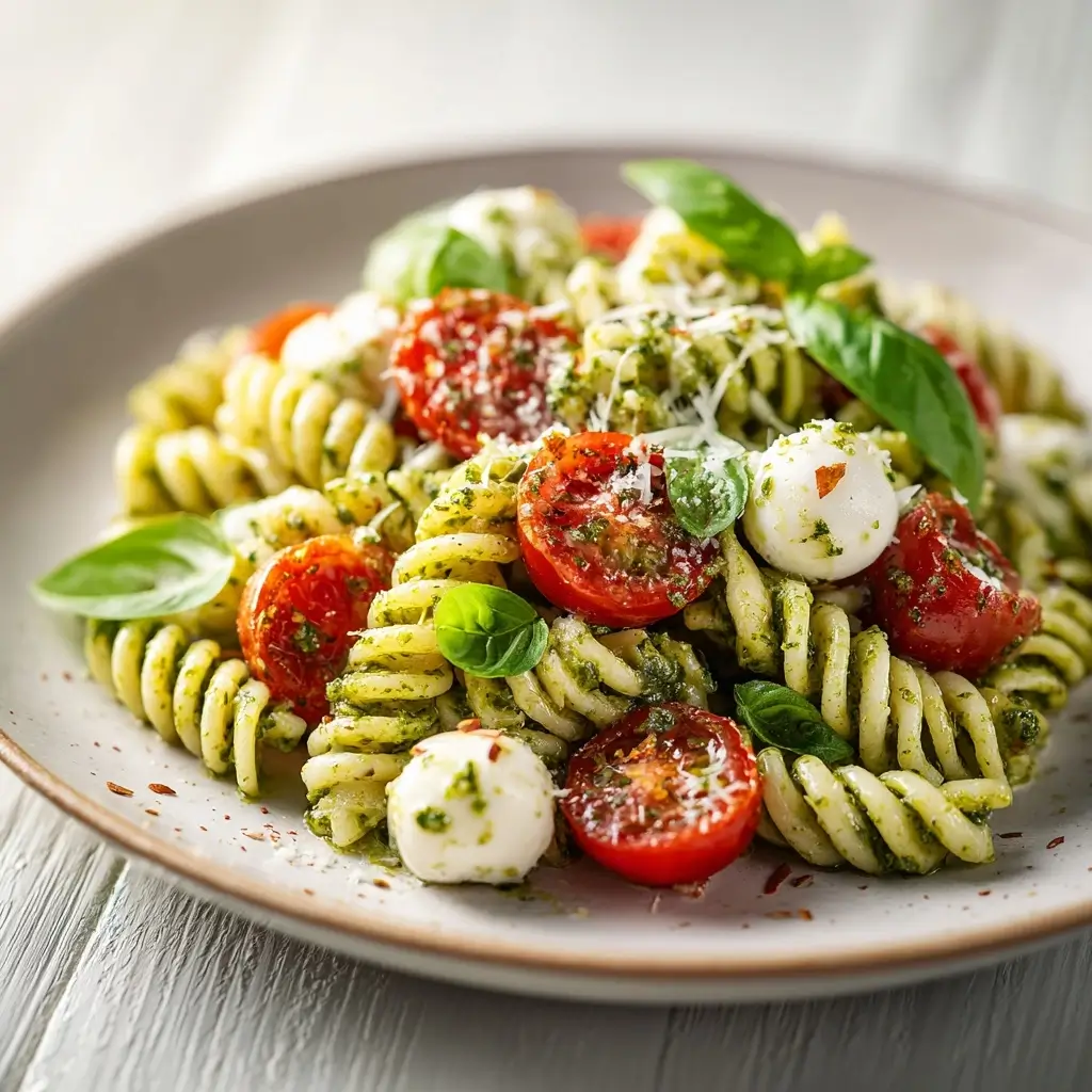 Light And Creamy Pesto Caprese Pasta Salad