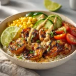 Quick Grilled Shrimp Bowls With Creamy Garlic Sauce