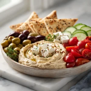 Mediterranean Charcuterie Board: Olives, Hummus & Pita Party Platter