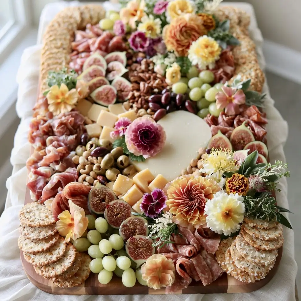 Charcuterie Board With Flowers For Wedding