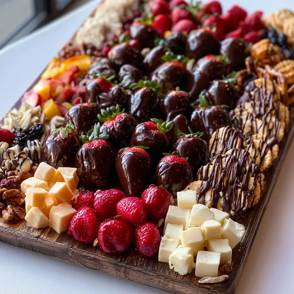 Chocolate Covered Fruit And Cheese Charcuterie Board For Party Foods
