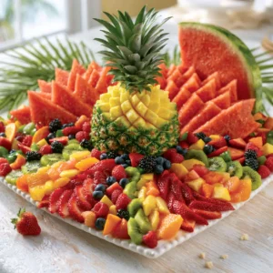 Fruit Platter With Pineapple Centerpiece And Watermelon Wedge