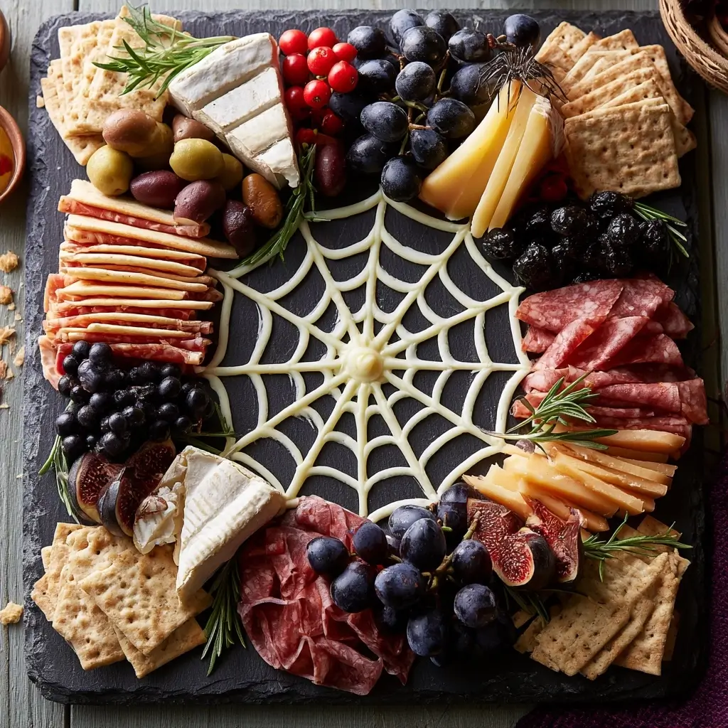 Spiderweb Charcuterie Board Idea For A Spooky Night