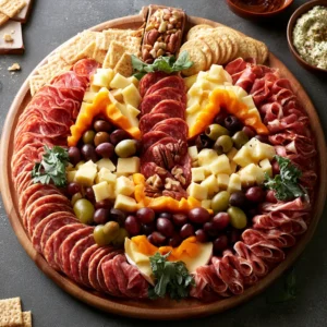 Spooky Pumpkin Shaped Charcuterie Board For Halloween
