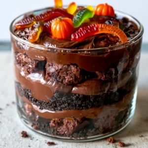 Brownie Dirt Pudding Halloween Dessert