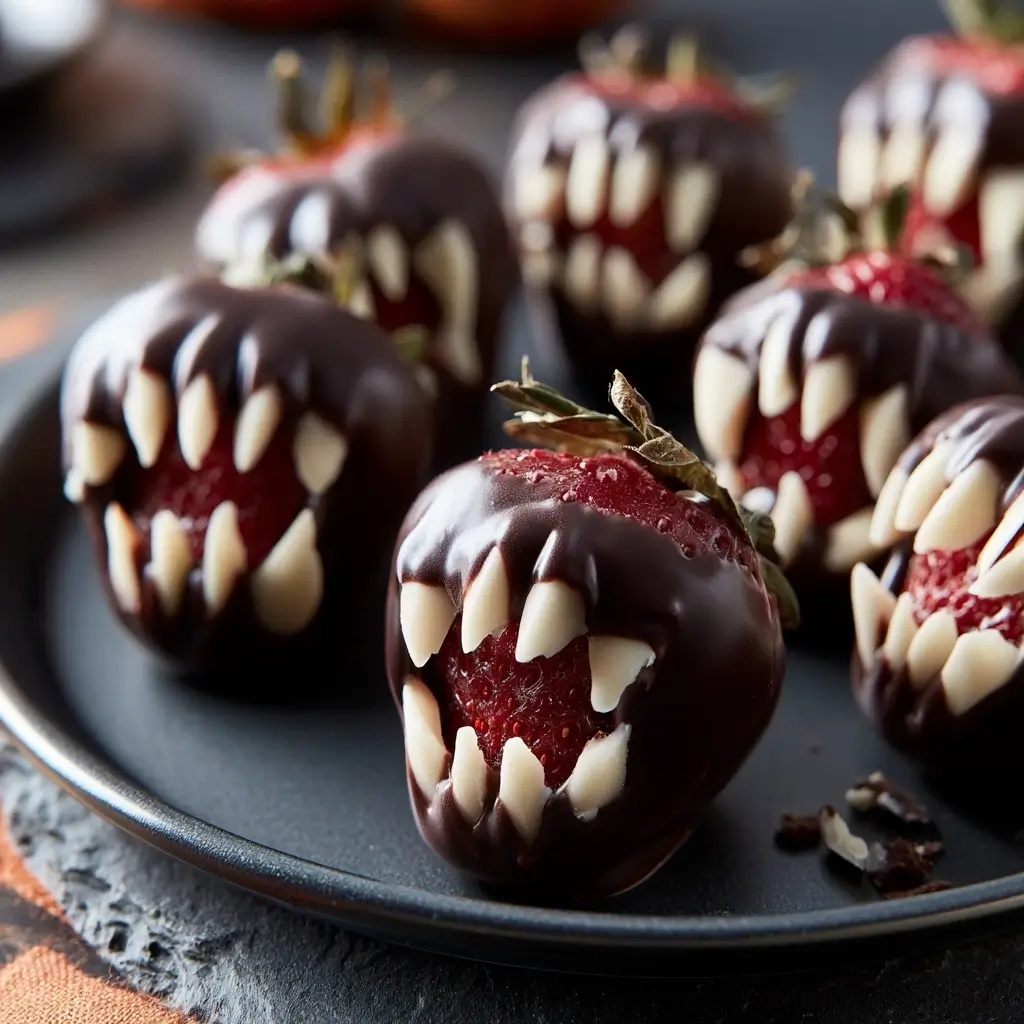 Spooky Rotten Teeth Chocolate Strawberries For Halloween