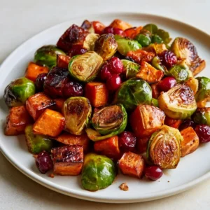 Cranberry Roasted Sweet Potatoes & Brussels Sprouts