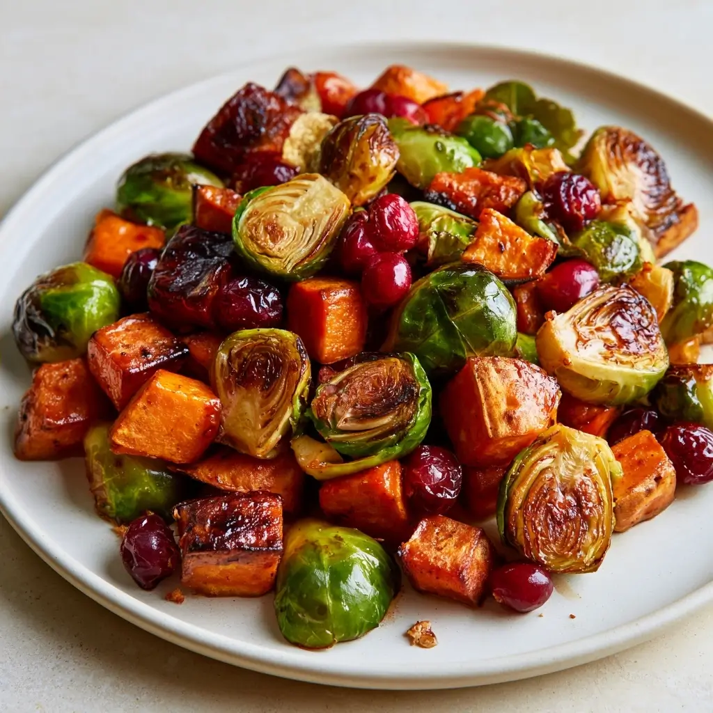 Cranberry Roasted Sweet Potatoes & Brussels Sprouts