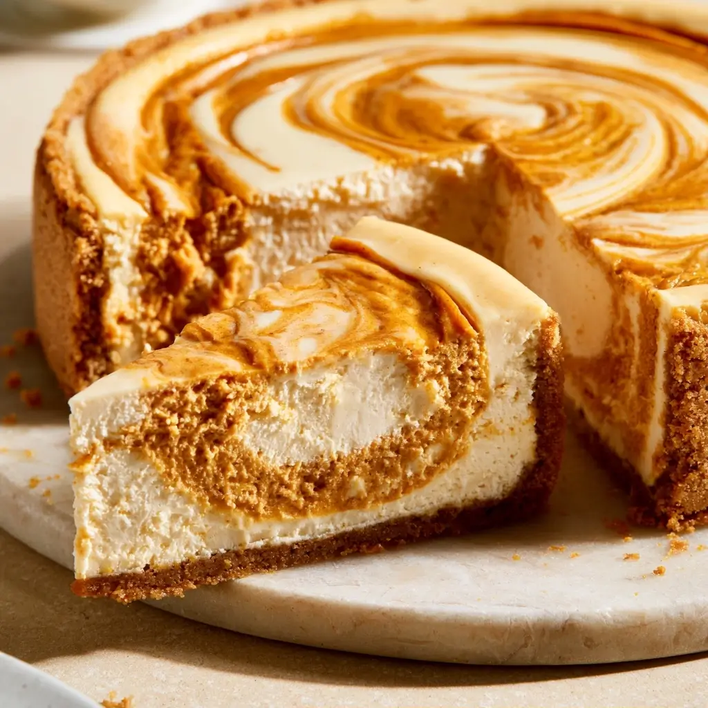 Pumpkin Swirl Gingersnap Cheesecake For Fall