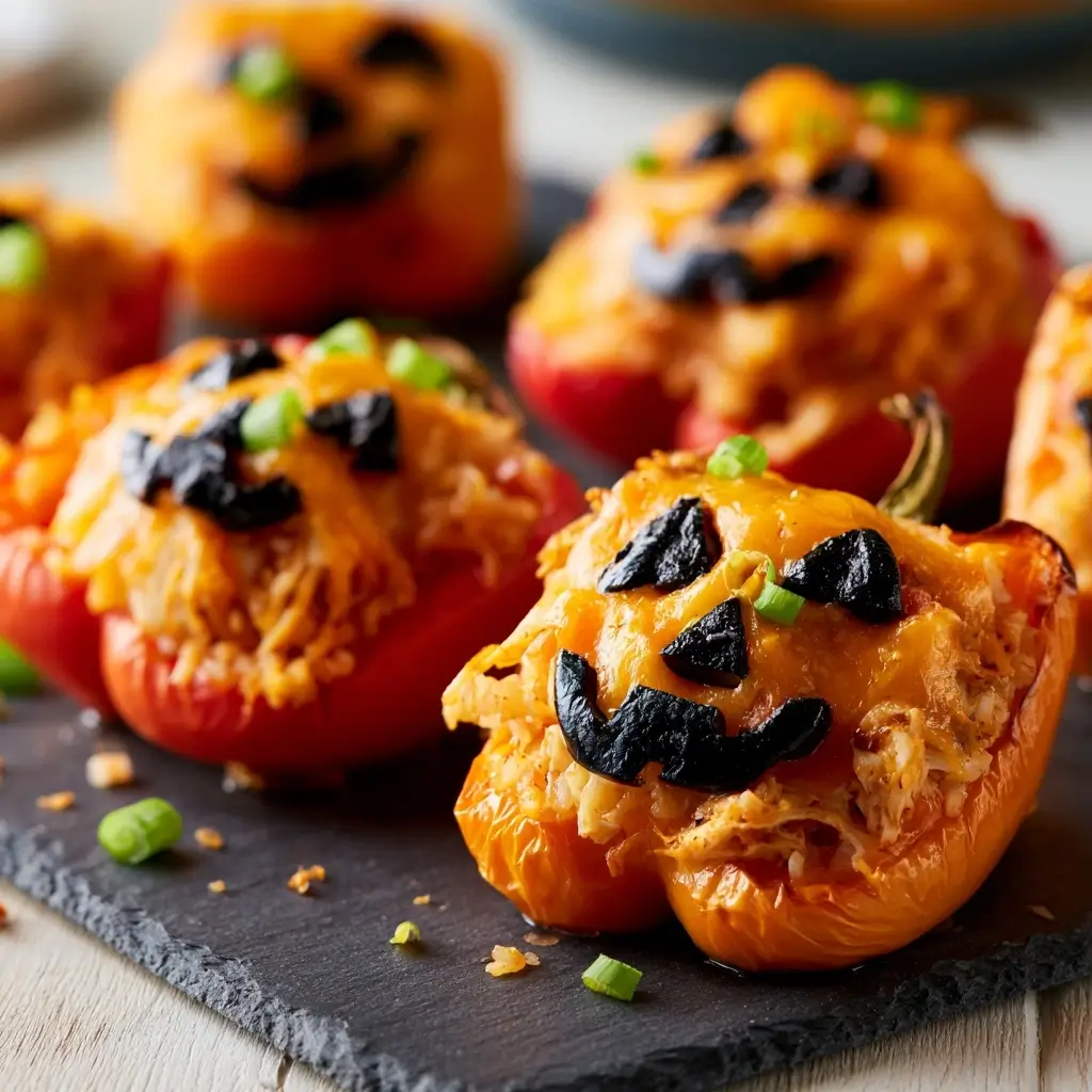 Shredded Chicken & Rice Stuffed Peppers (halloween Style)