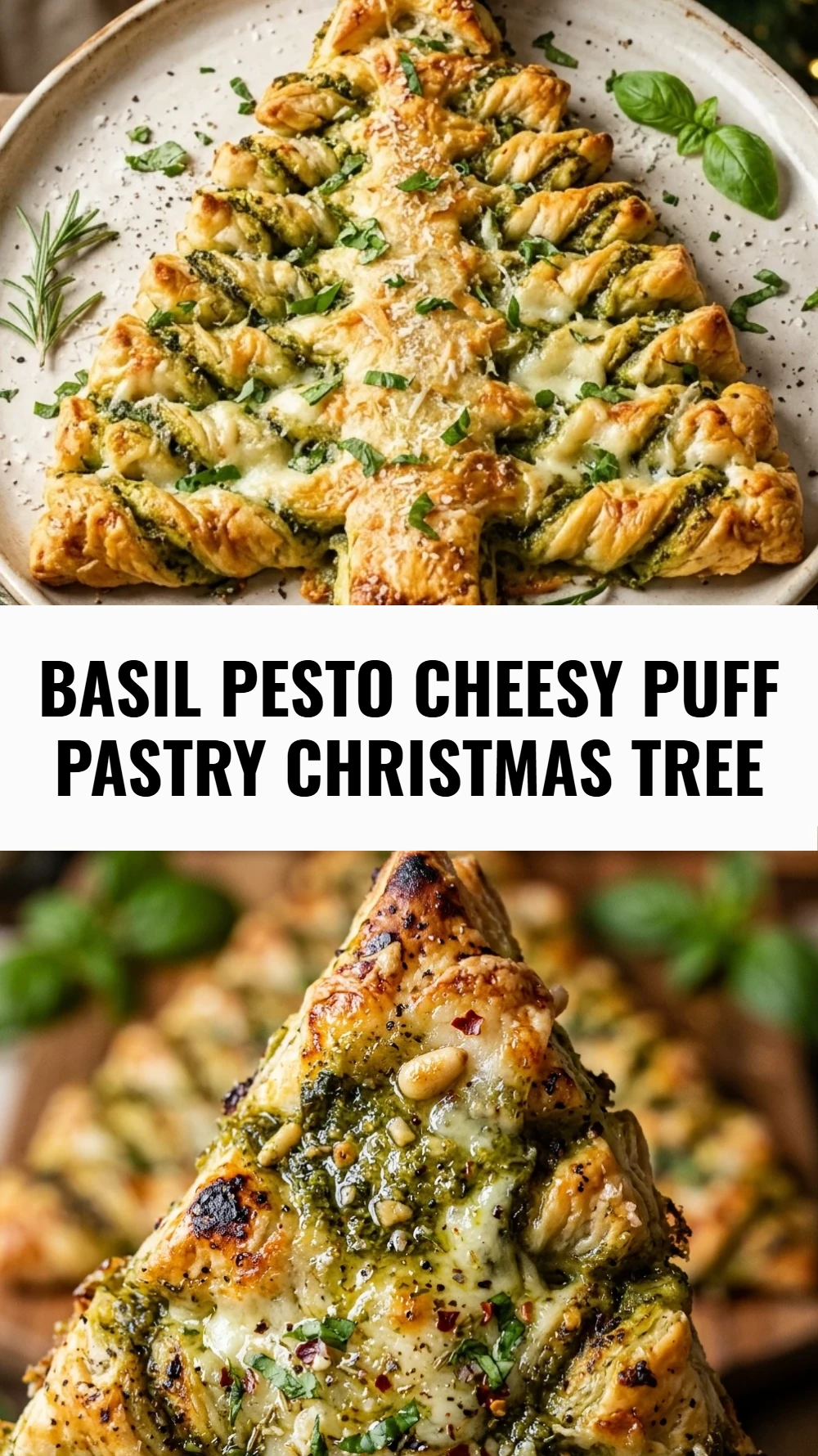 Basil Pesto Cheesy Puff Pastry Christmas Tree
