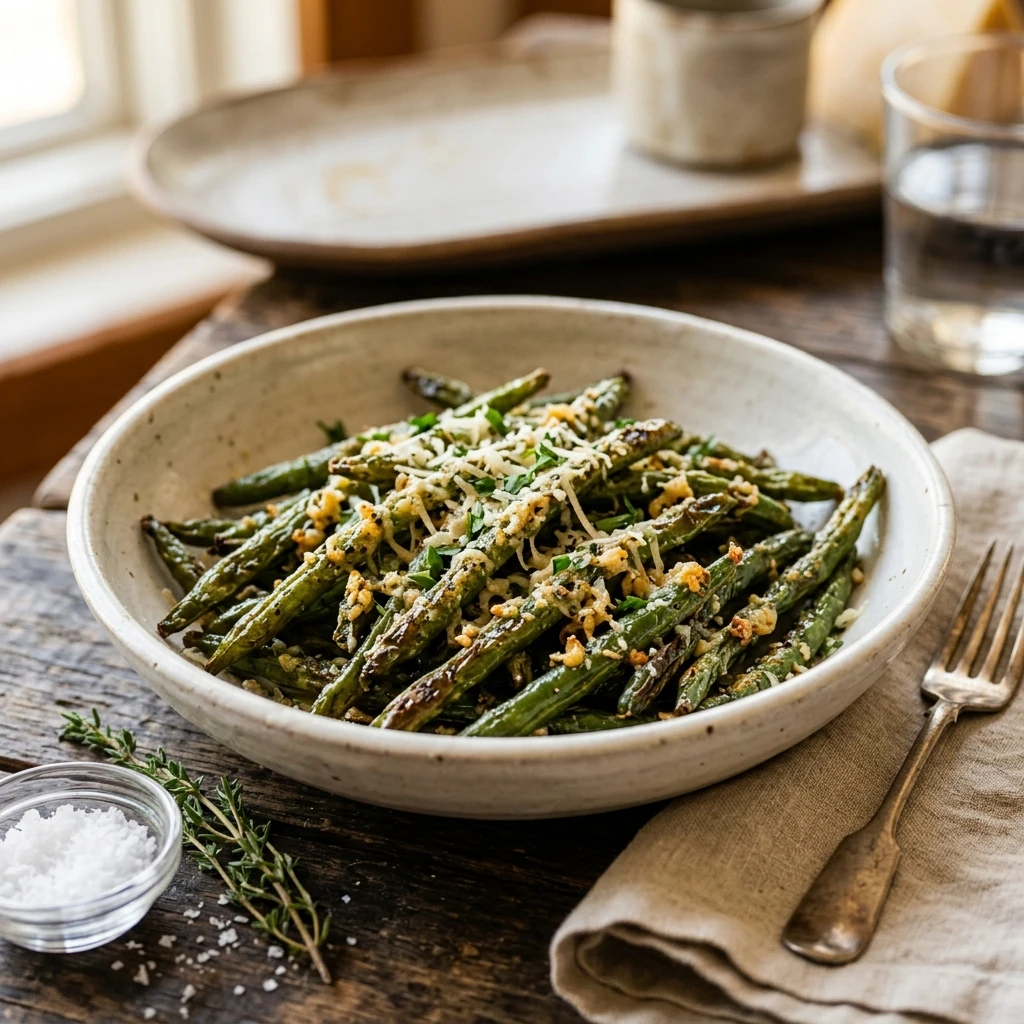 Crispy Garlic Parmesan Roasted Green Beans