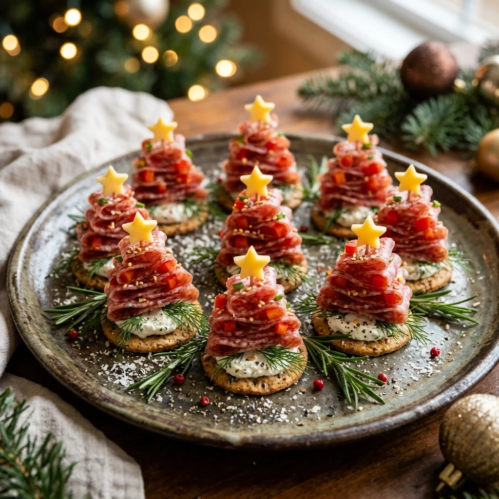 Festive Christmas Tree Salami Appetizers