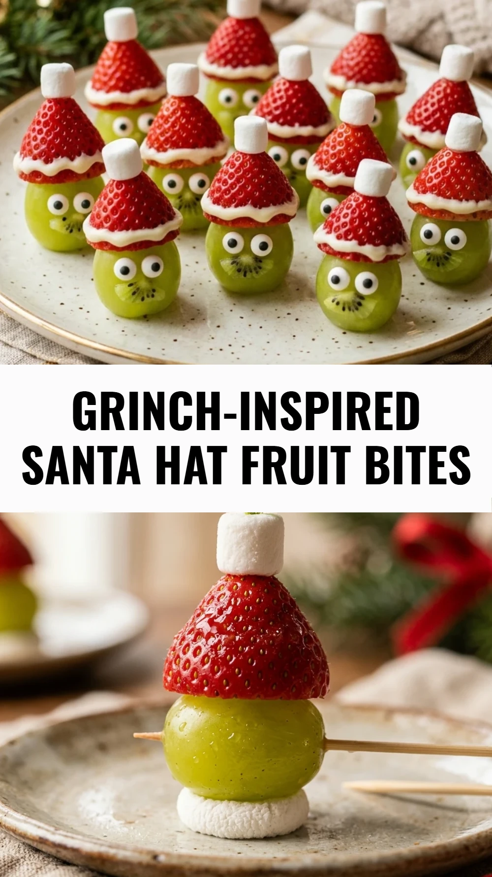 Grinch-Inspired Santa Hat Fruit Bites