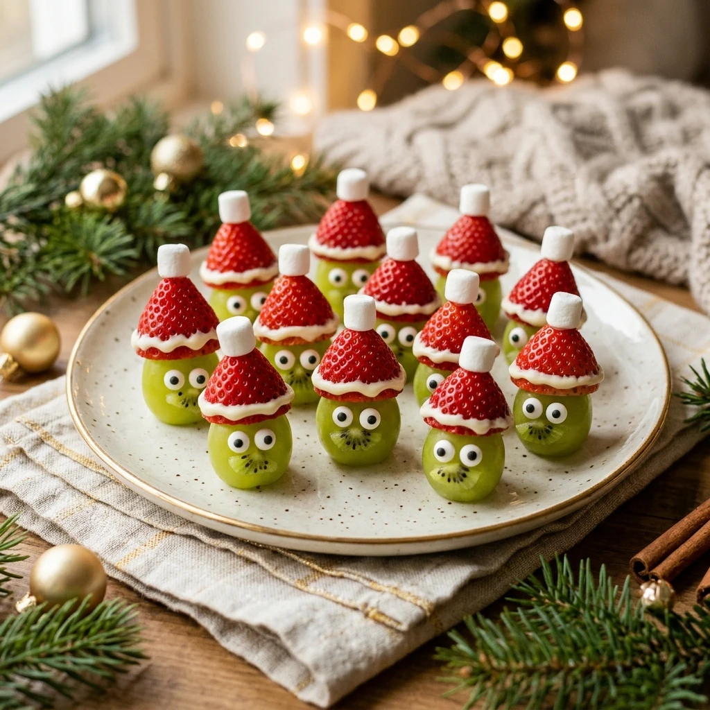 Grinch-Inspired Santa Hat Fruit Bites