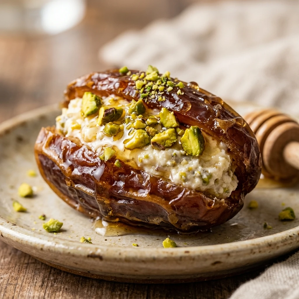 Honey Pistachio Ricotta Stuffed Dates