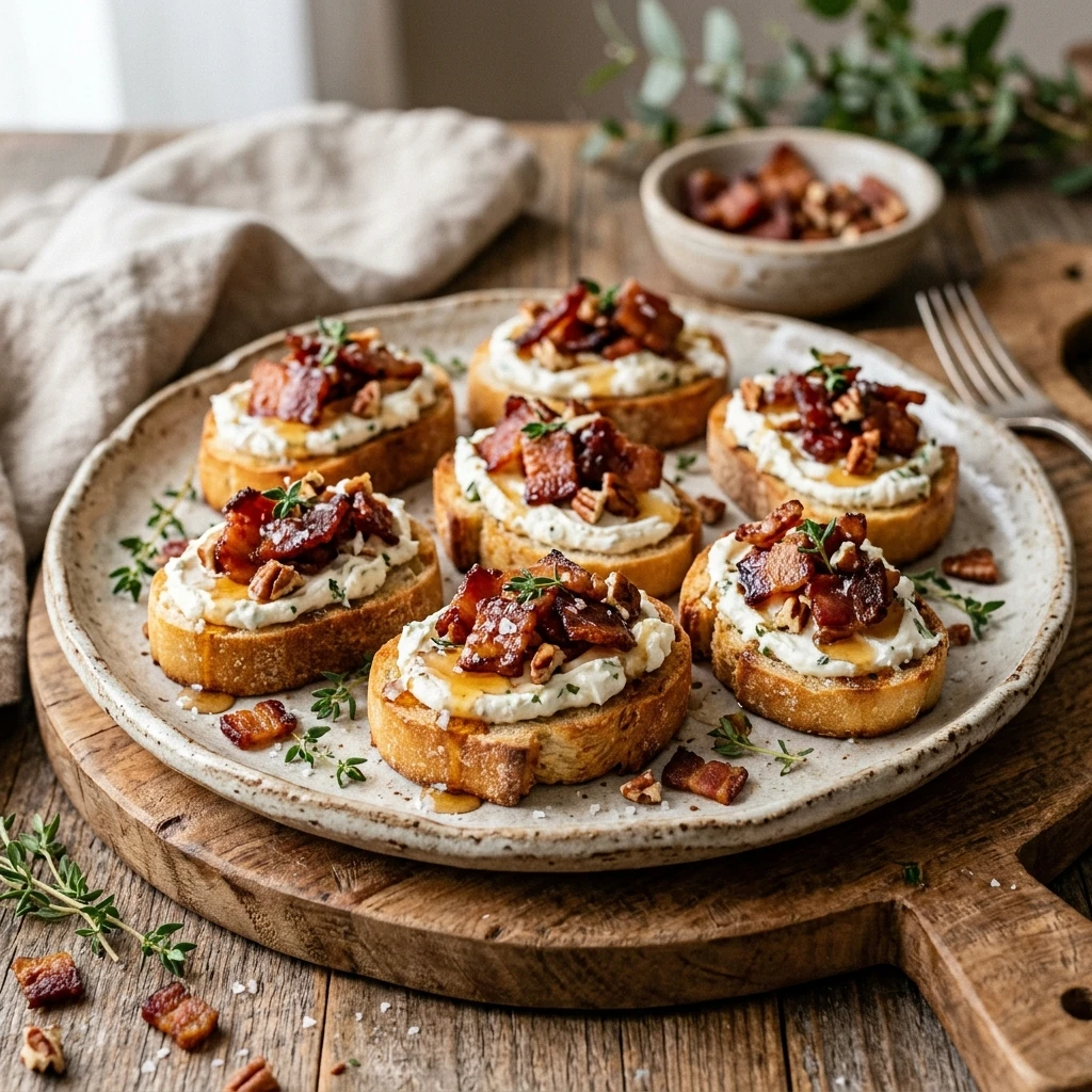 Maple Bacon Goat Cheese Crostini