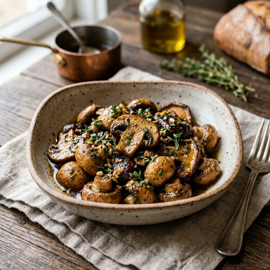 Roasted Mushrooms in a Browned Butter, Garlic and Thyme Sauce
